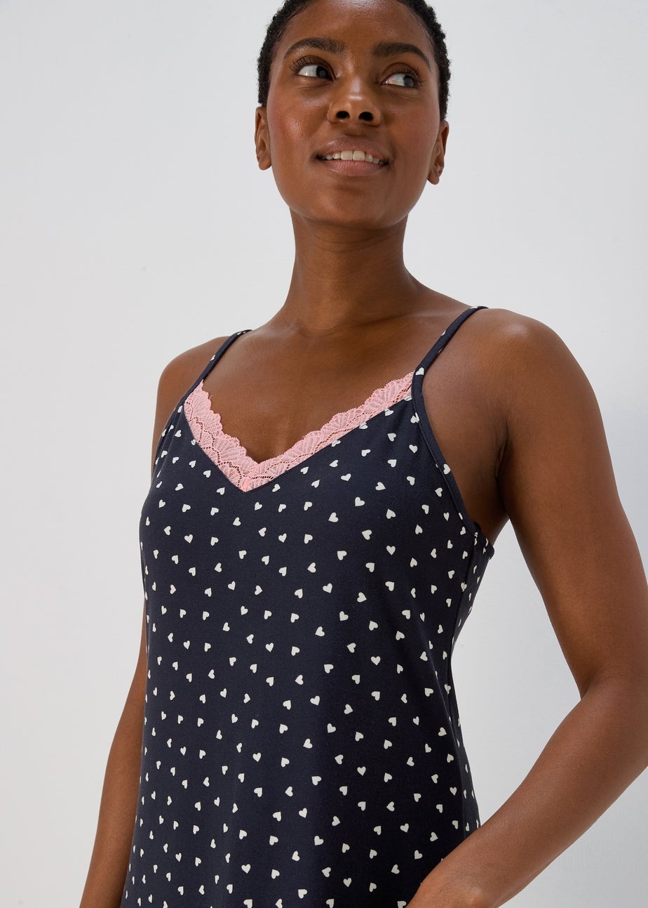 Navy Mono Heart Print Nightie