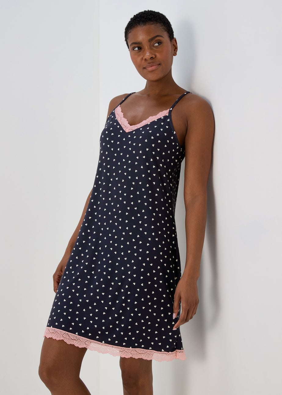 Navy Mono Heart Print Nightie