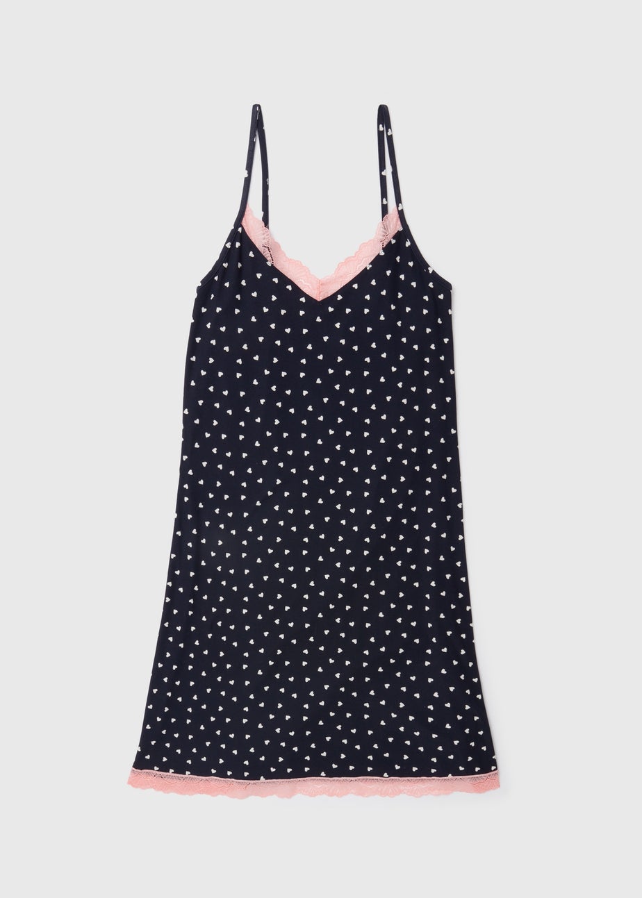 Navy Mono Heart Print Nightie