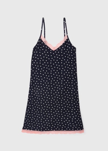 Navy Mono Heart Print Nightie