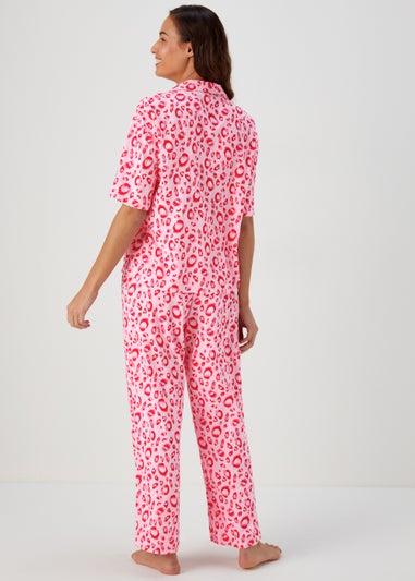 Pink Animal Print Viscose Pyjama Set