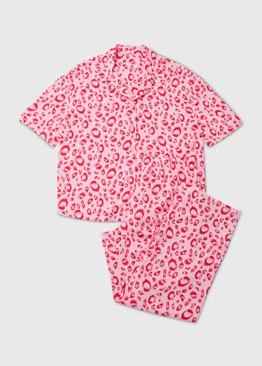 Pink Animal Print Viscose Pyjama Set