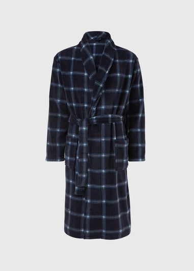 Navy Coral Check Dressing Gown