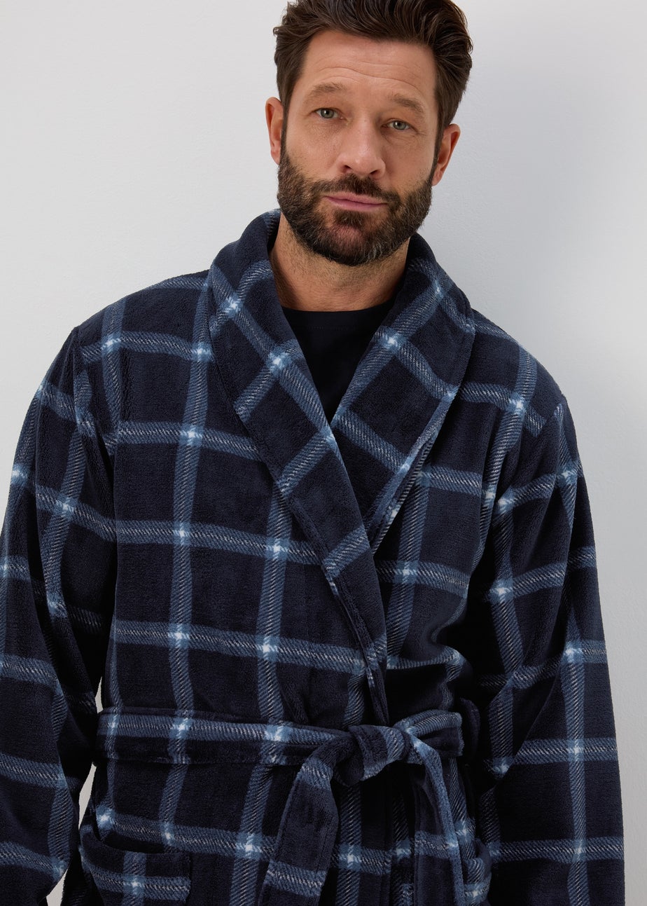 Navy Coral Check Dressing Gown