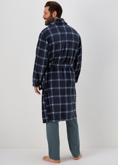 Navy Coral Check Dressing Gown