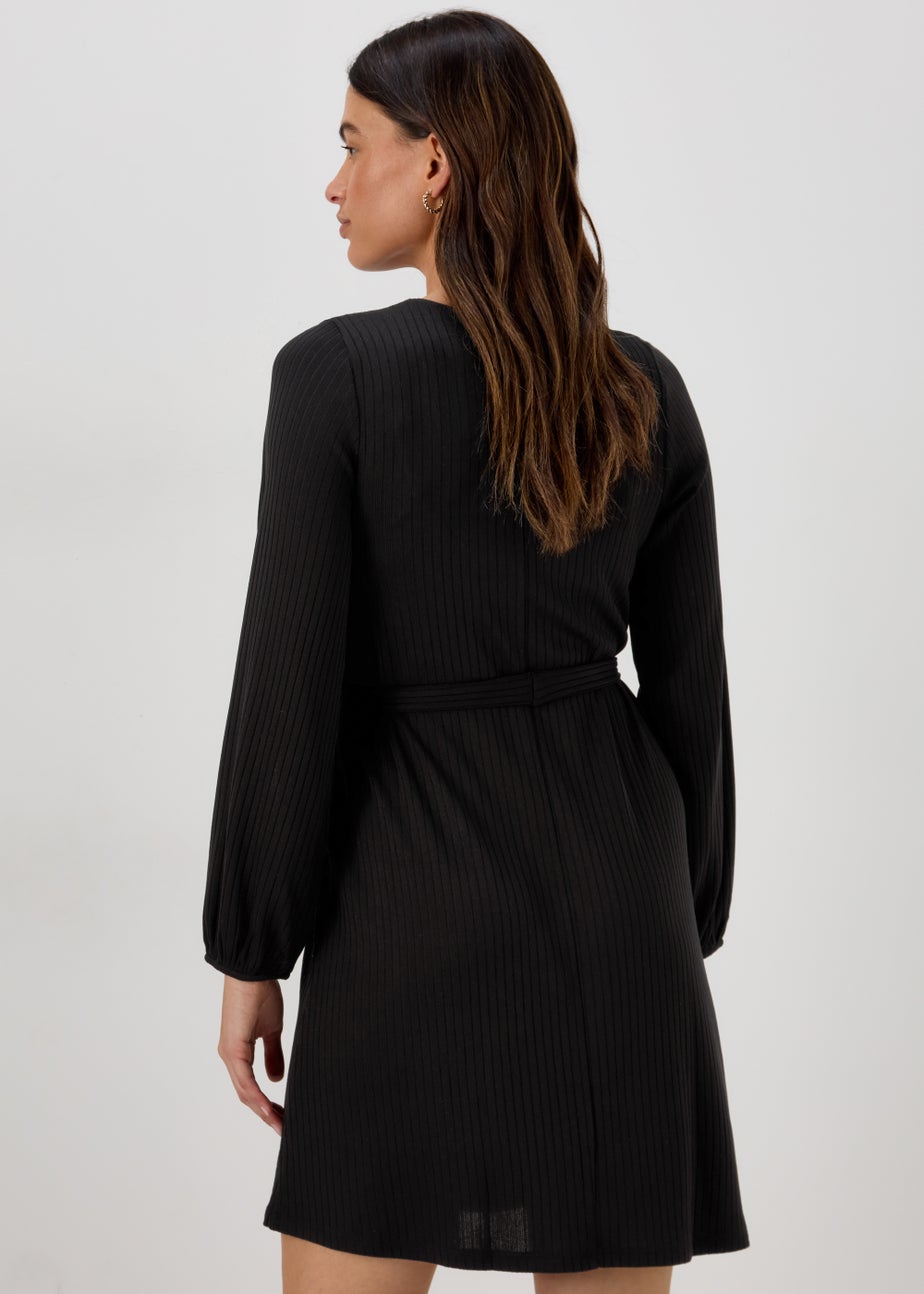 Black Belted Ribbed Mini Dress