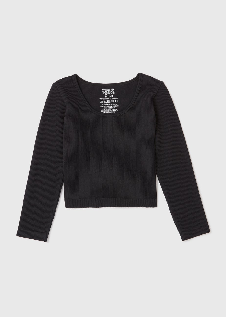 Girls Black Seamless Long Sleeved Top (7-15yrs)