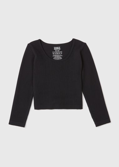 Girls Black Seamless Long Sleeved Top (7-15yrs)