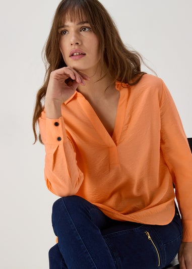 Et Vous Orange Popover Long Sleeve Blouse
