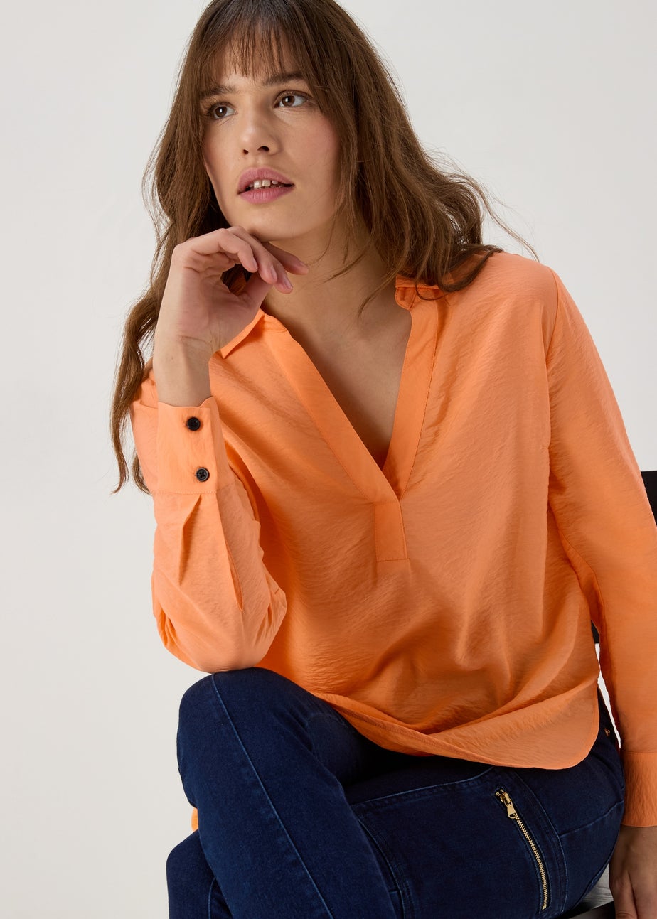 Et Vous Orange Popover Long Sleeve Blouse