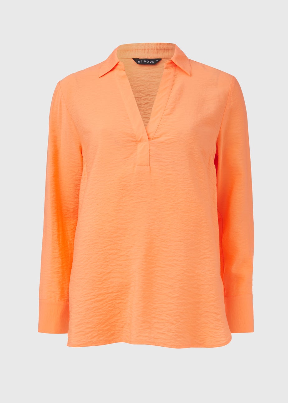 Et Vous Orange Popover Long Sleeve Blouse