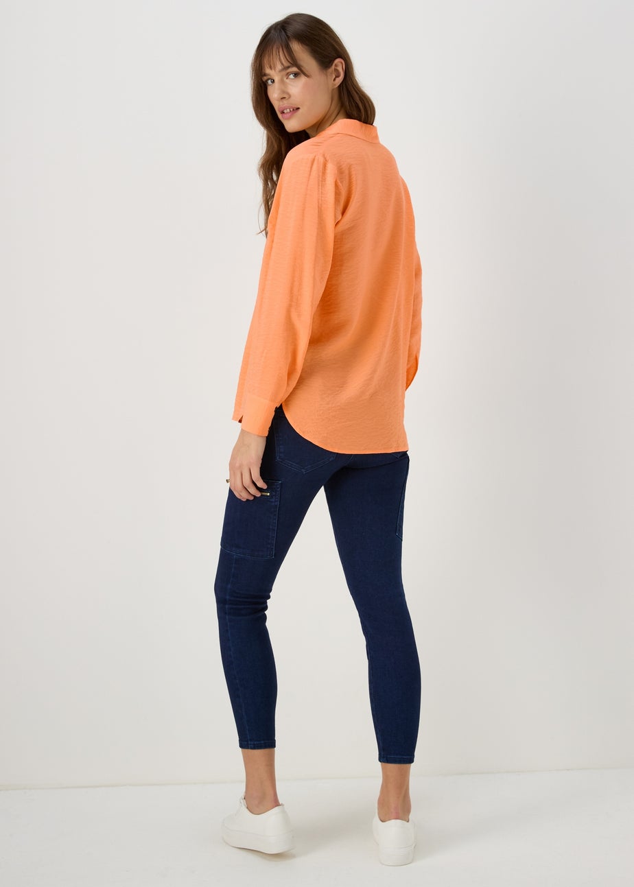 Et Vous Orange Popover Long Sleeve Blouse
