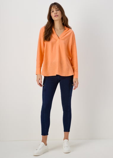 Et Vous Orange Popover Long Sleeve Blouse