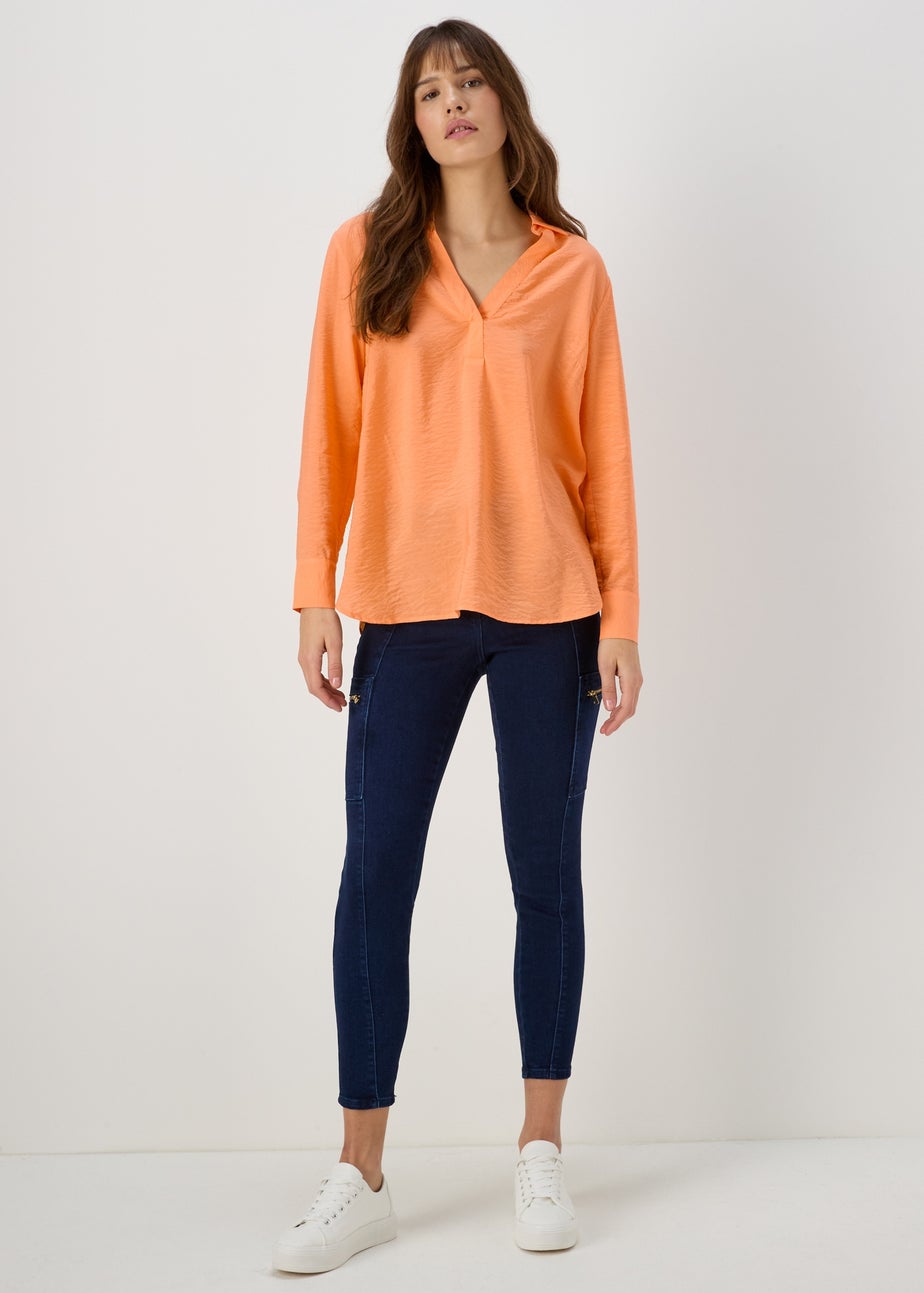Et Vous Orange Popover Long Sleeve Blouse