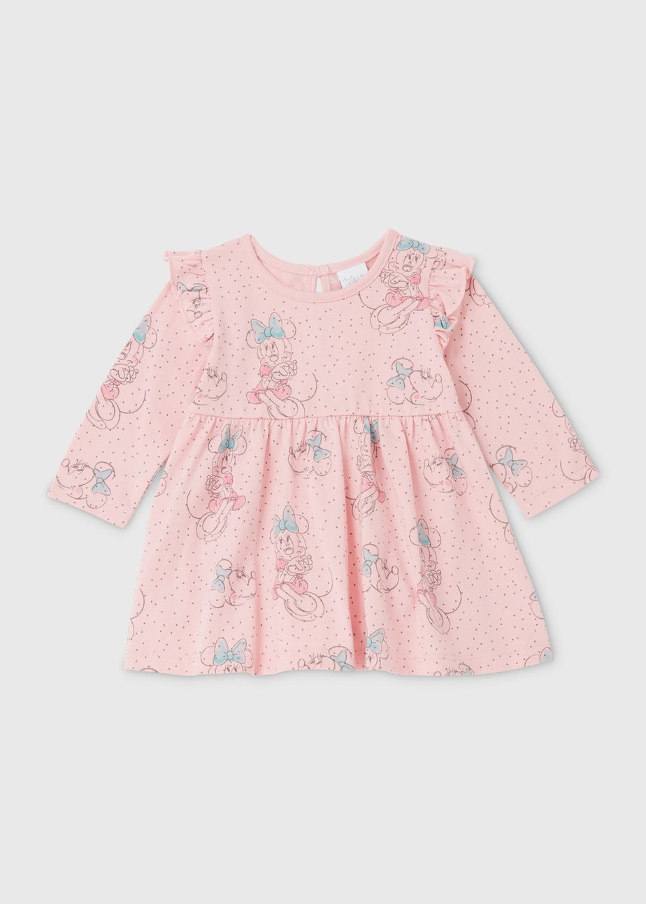 Girls Disney Minnie Mouse Pink Long Sleeve Dress (Newborn-23mths)