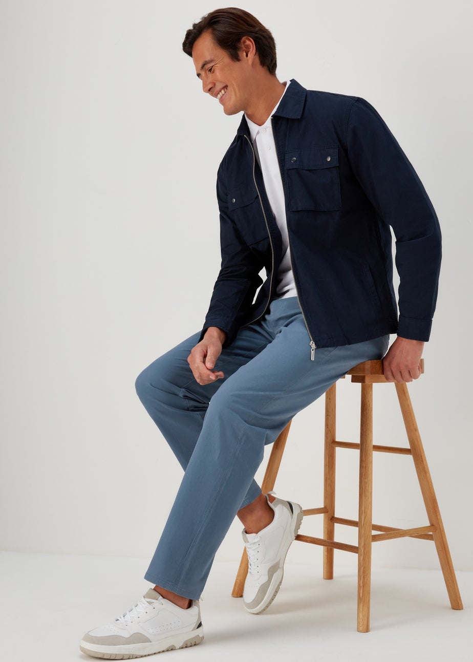 Blue Straight Fit Stretch Chinos