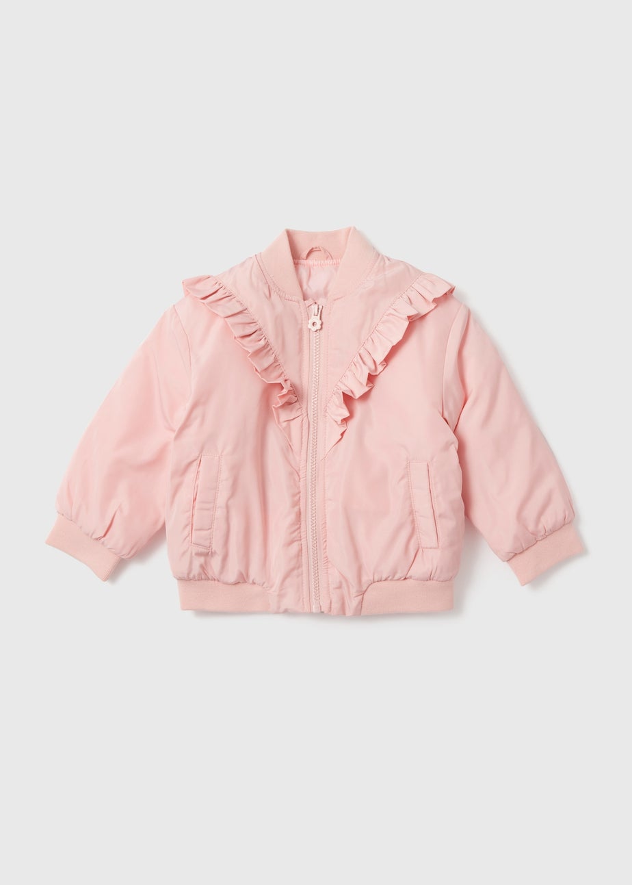 Girls Pink Frill Detail Bomber Jacket (1-7yrs)