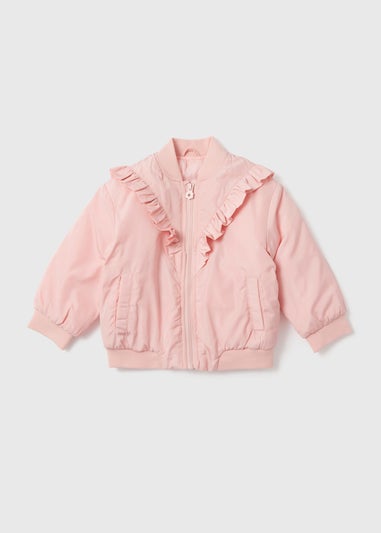 Girls Pink Frill Detail Bomber Jacket (1-7yrs)