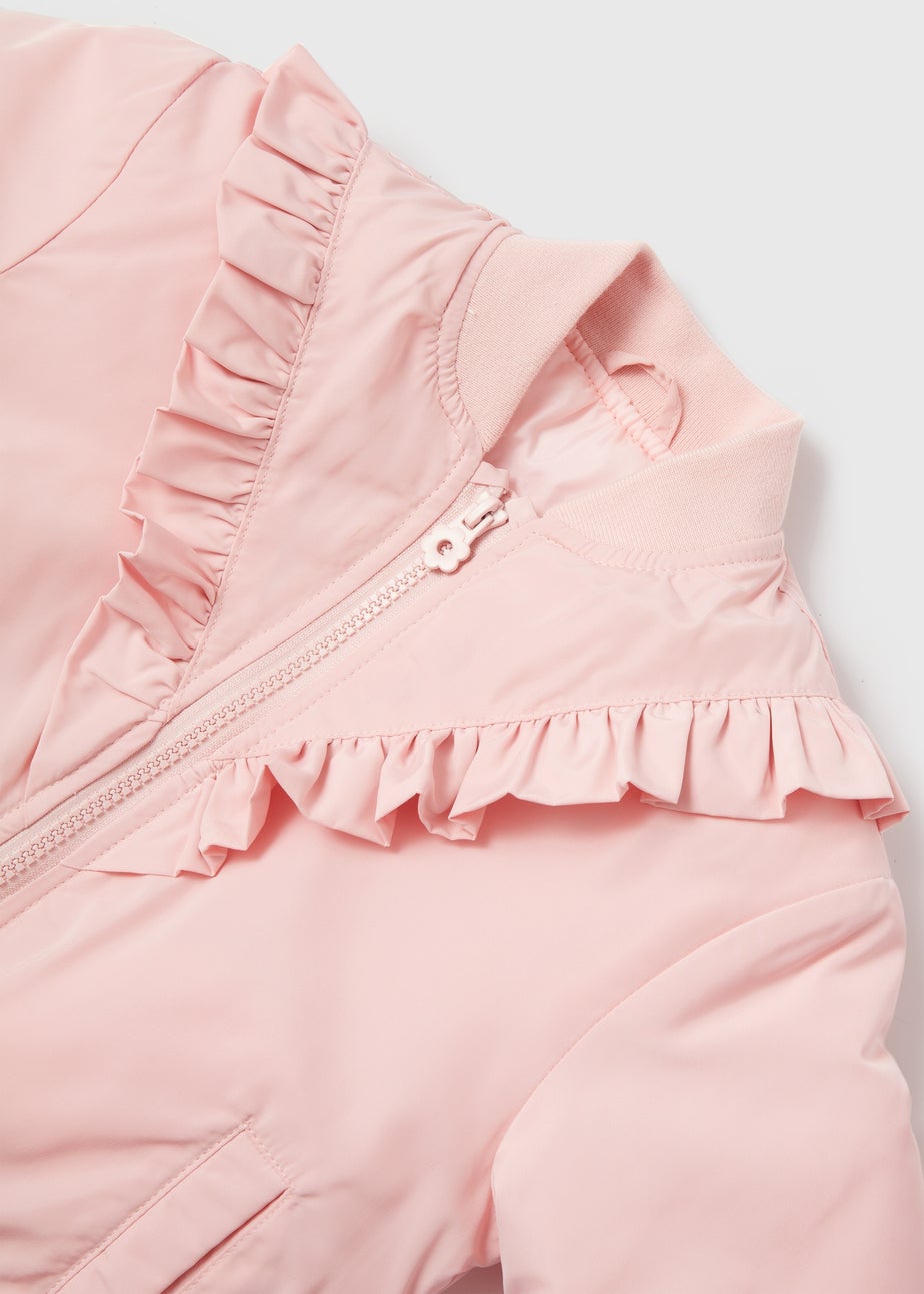 Girls Pink Frill Detail Bomber Jacket (1-7yrs)