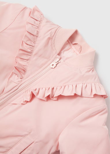 Girls Pink Frill Detail Bomber Jacket (1-7yrs)