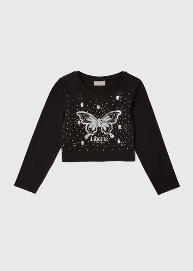 Girls Black Sequin Butterfly T Shirt (7-13yrs)