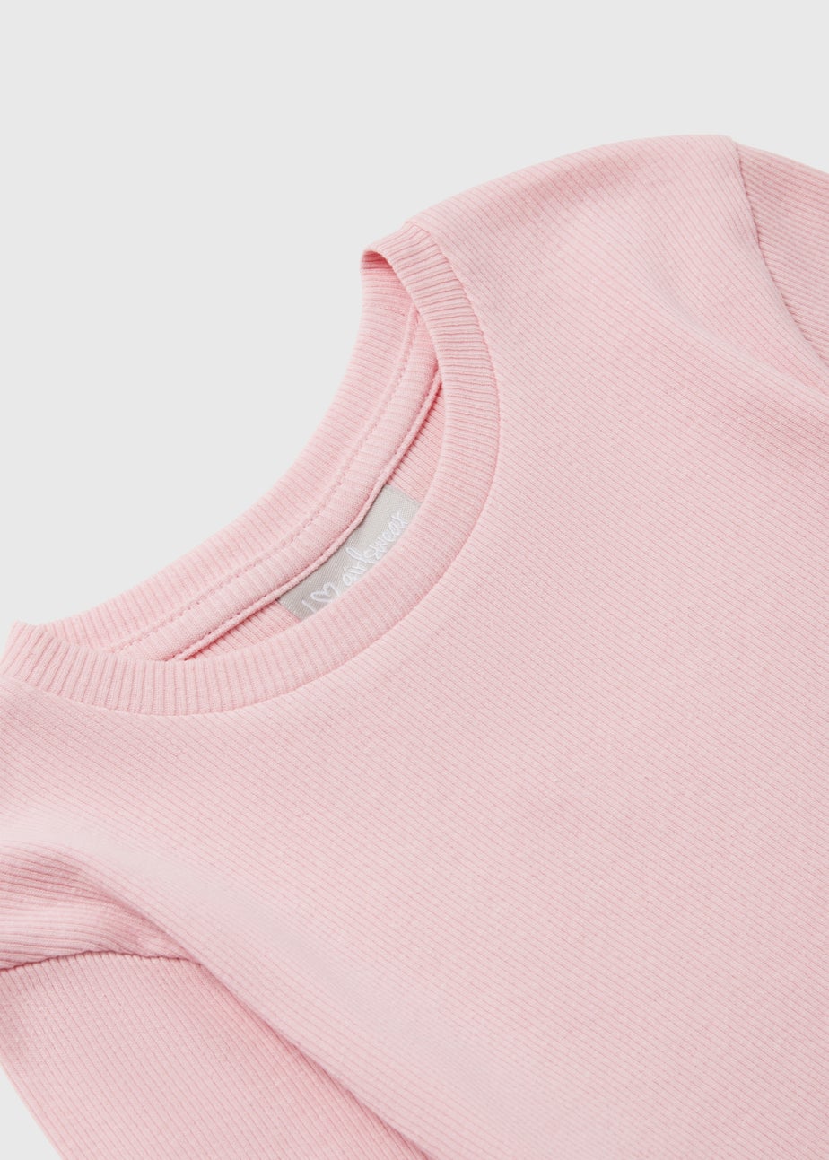 Girls Pink Ribbed Long Sleeve Top (7-15yrs)