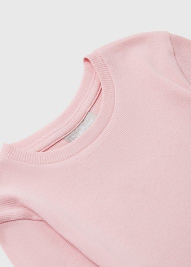 Girls Pink Ribbed Long Sleeve Top (7-15yrs)