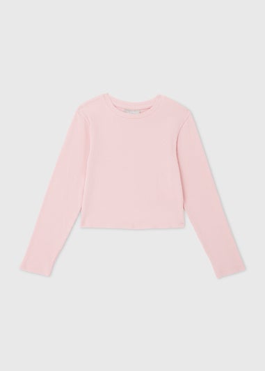 Girls Pink Ribbed Long Sleeve Top (7-15yrs)