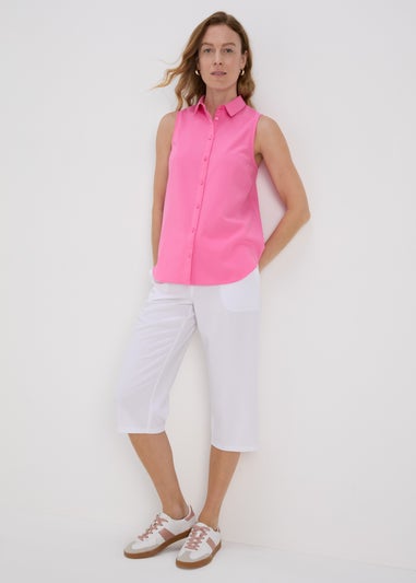 Pink Solid Sleeveless Shirt