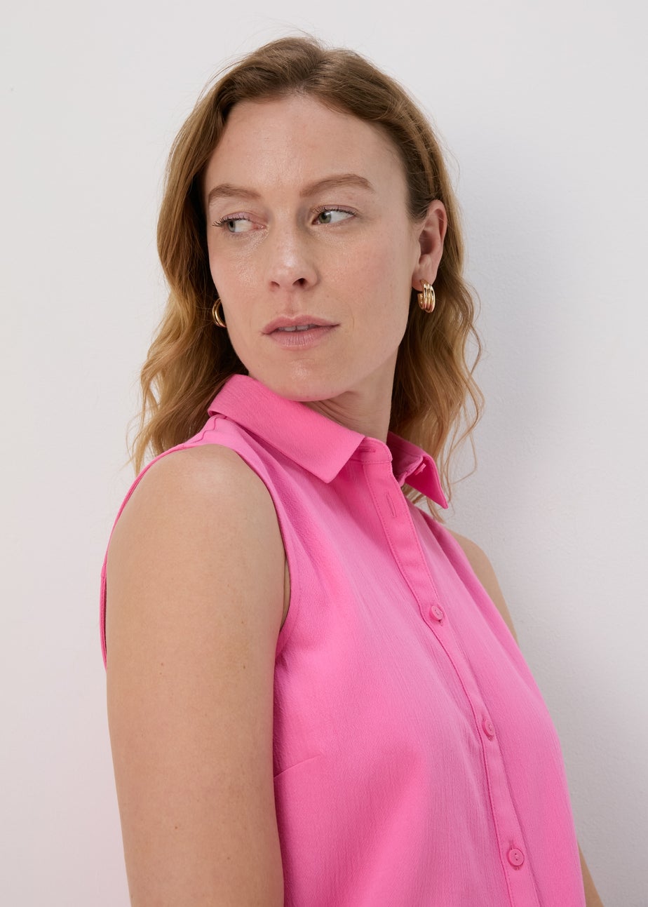 Pink Solid Sleeveless Shirt
