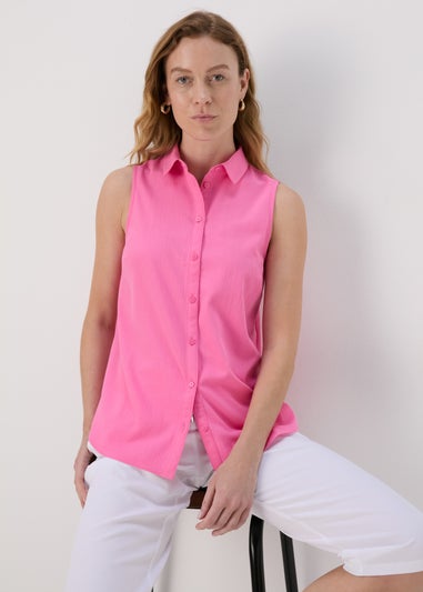Pink Solid Sleeveless Shirt
