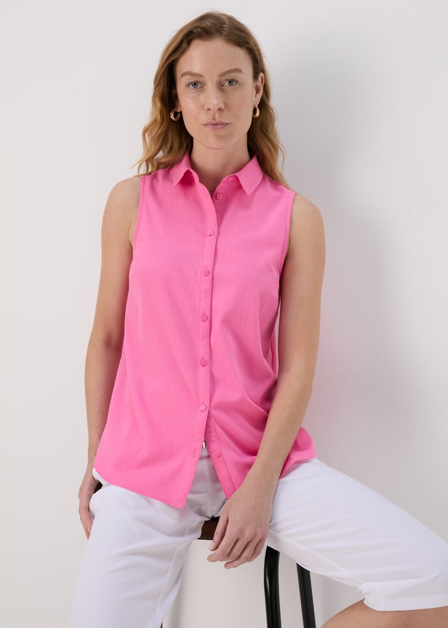 Pink Solid Sleeveless Shirt