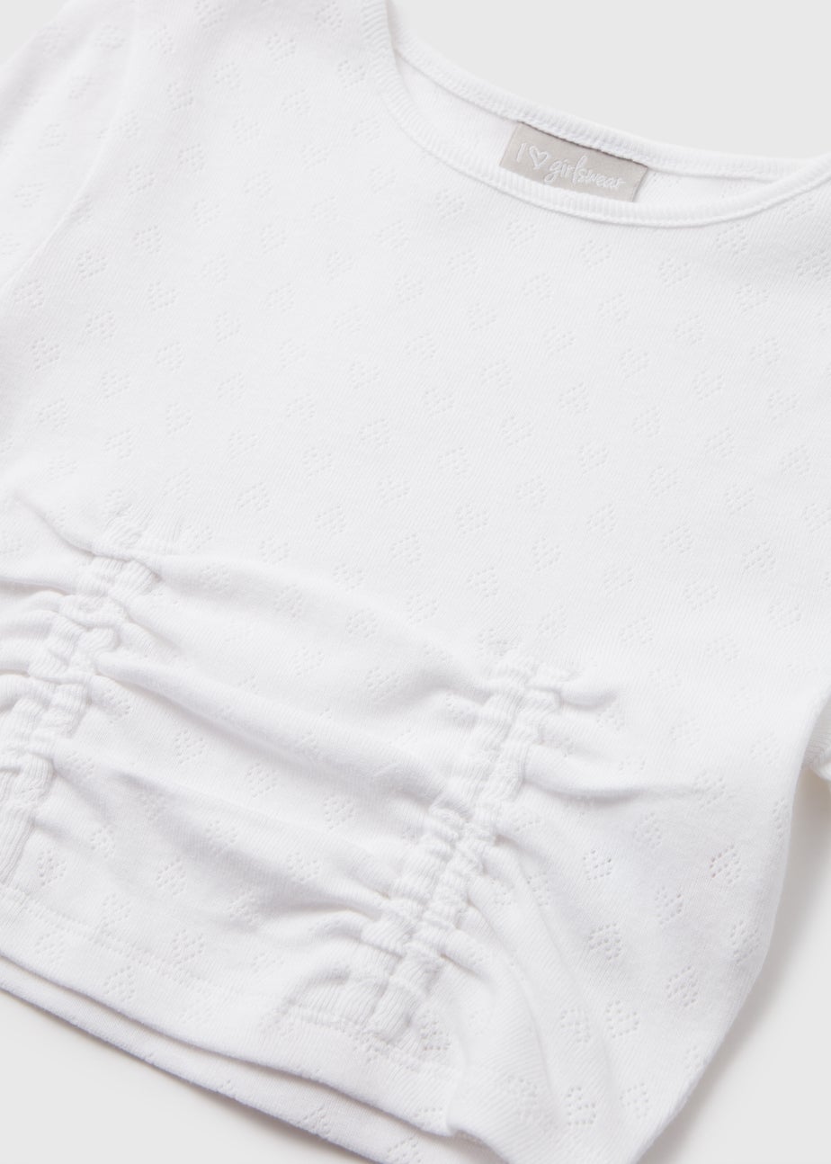 White Short Sleeve Pointelle Top (7-15yrs)