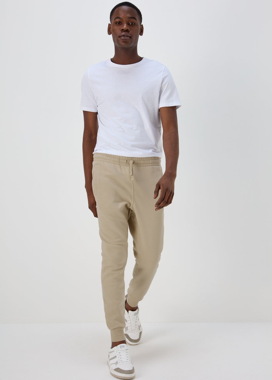 Cream Slim Fit Cuffed Joggers