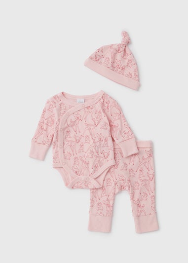 Disney Baby Pink Bambi Ribbed 3 Piece Set (Newborn-23mths)