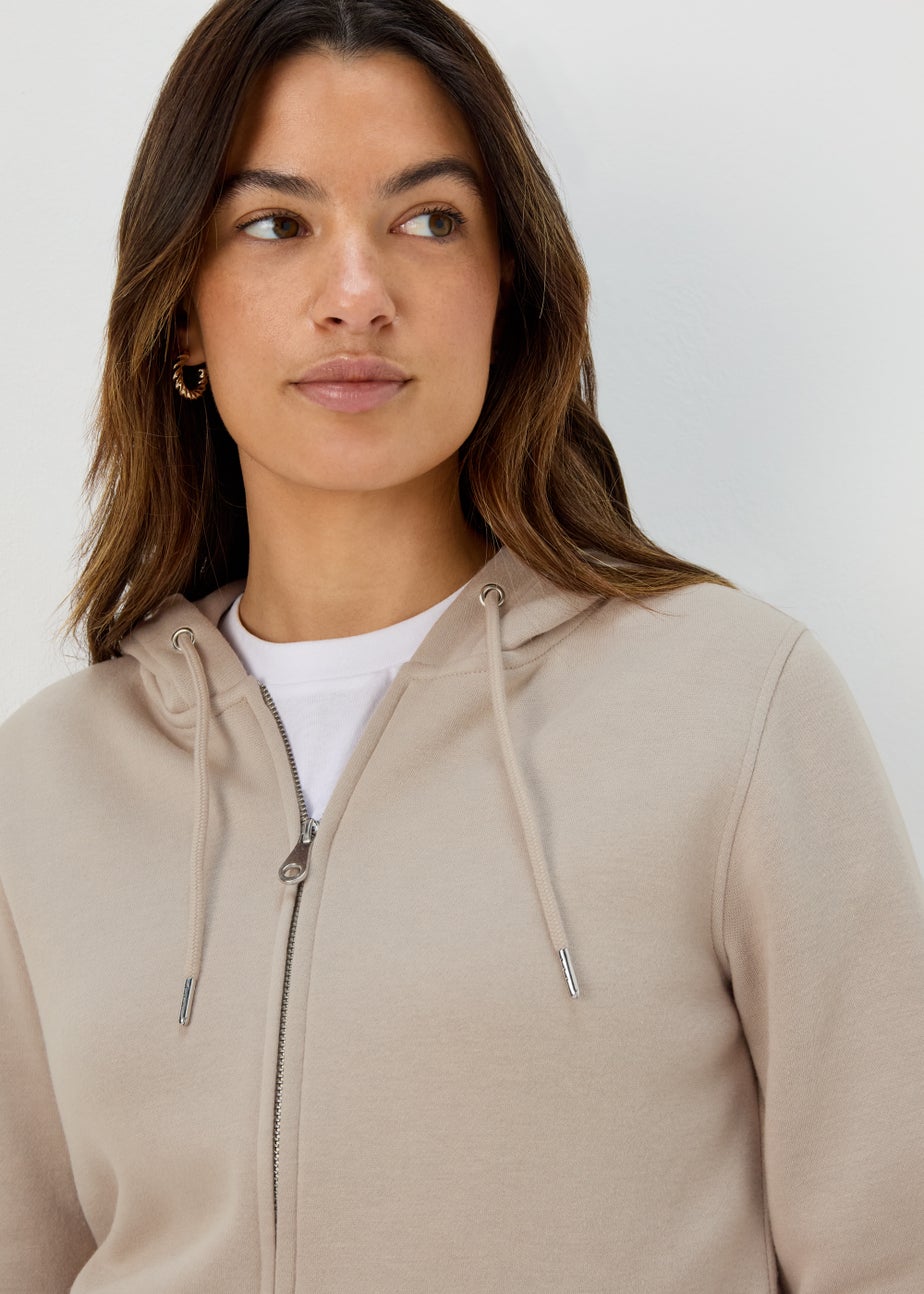 Beige Zip Up Hoodie