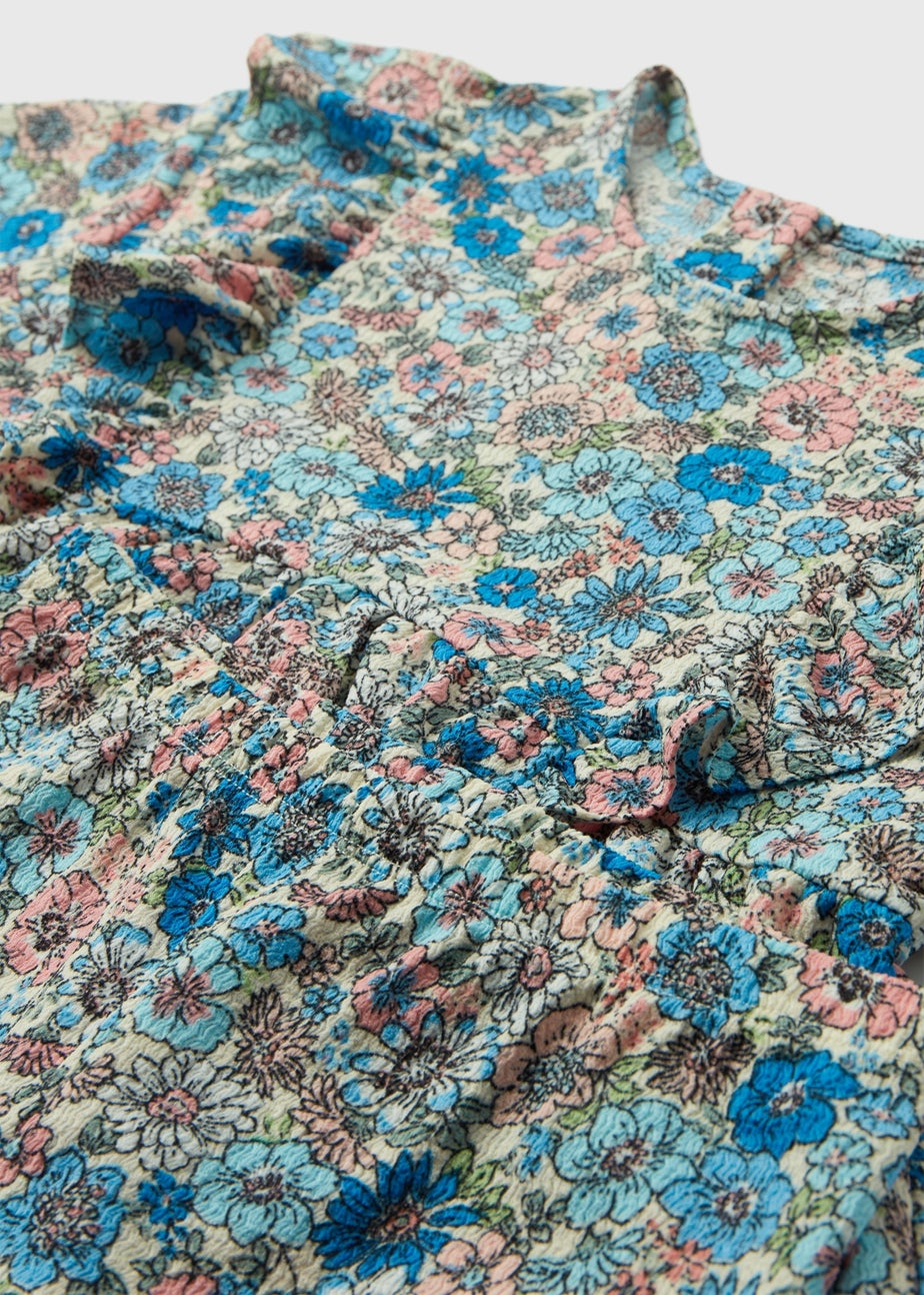 Girls Cream Floral Crinkle Top & Leggings Set (1-7yrs)