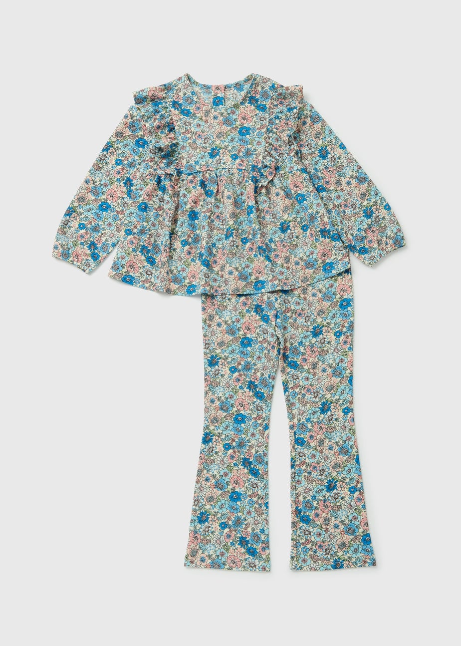 Girls Cream Floral Crinkle Top & Leggings Set (1-7yrs)