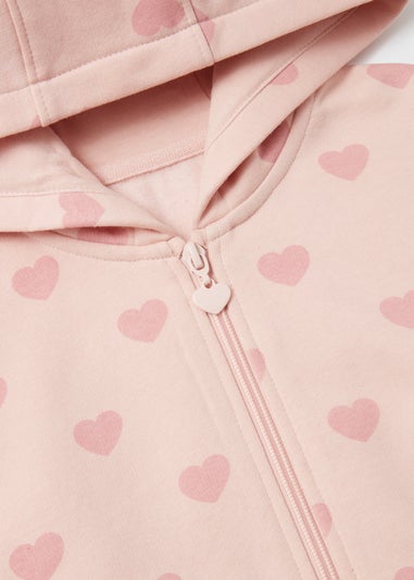 Girls Pink Heart Zip Up Hoodie (1-7yrs)