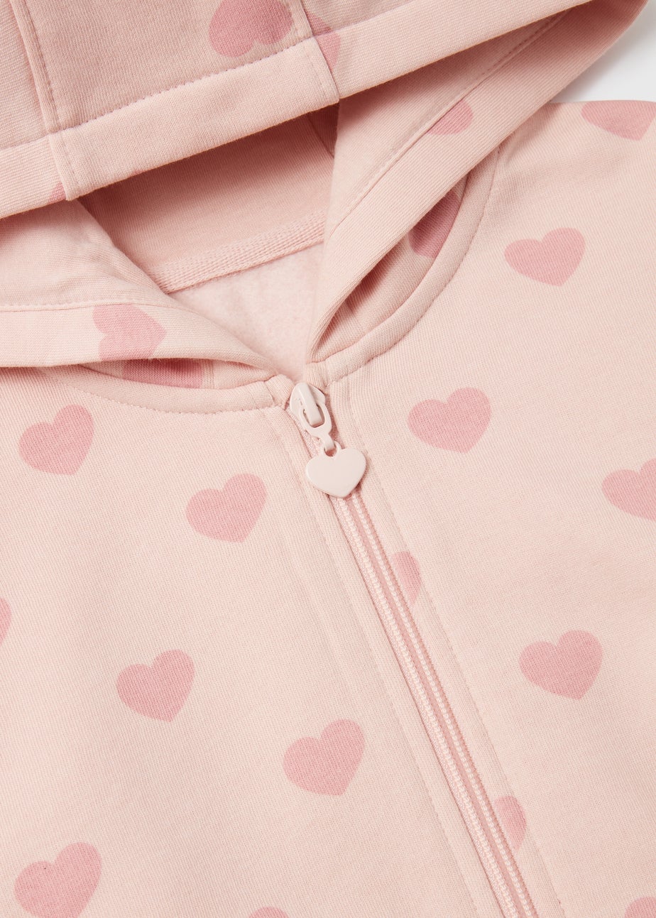 Girls Pink Heart Zip Up Hoodie (1-7yrs)