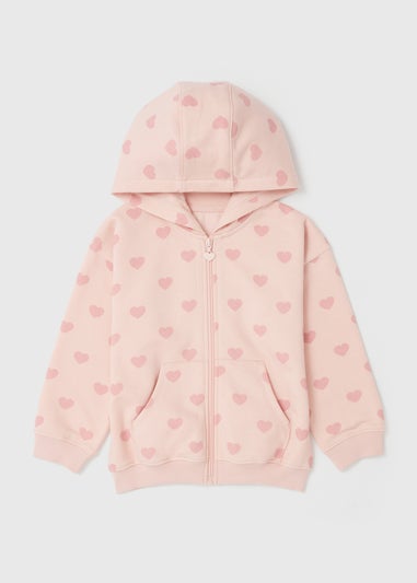 Girls Pink Heart Zip Up Hoodie (1-7yrs)