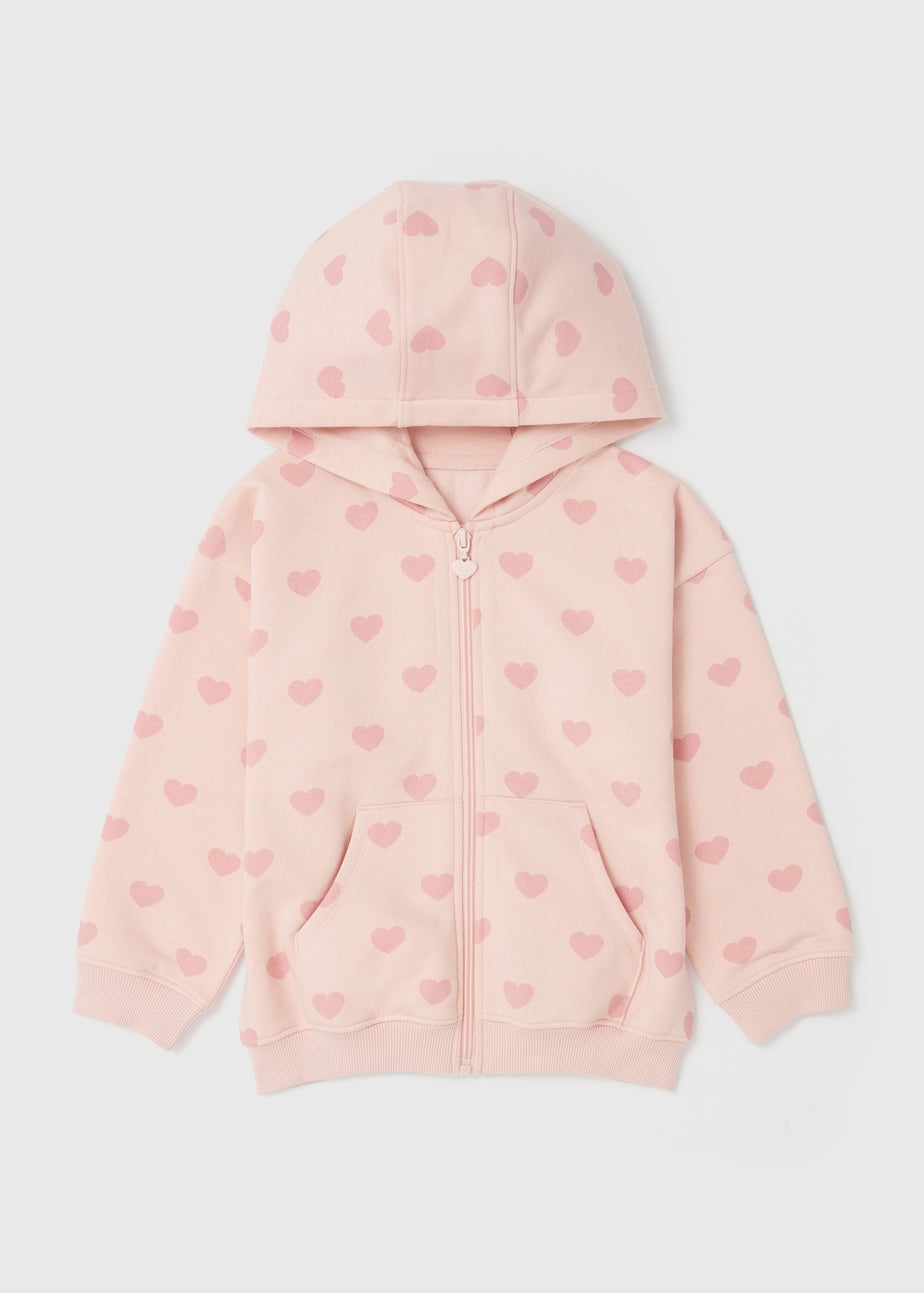 Girls Pink Heart Zip Up Hoodie (1-7yrs)