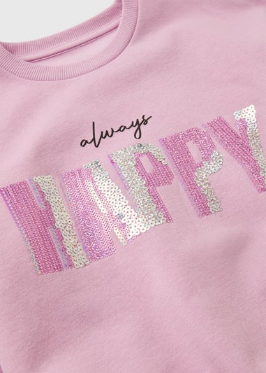 Girls Lilac Sequin Happy Sweatshirt (1-7yrs)
