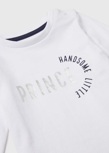 Baby White Little Prince Slogan T-Shirt (Newborn-23mths)