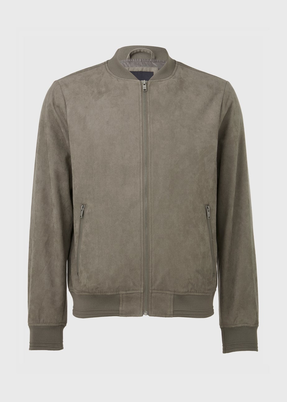 Grey Faux Suede Bomber Jacket