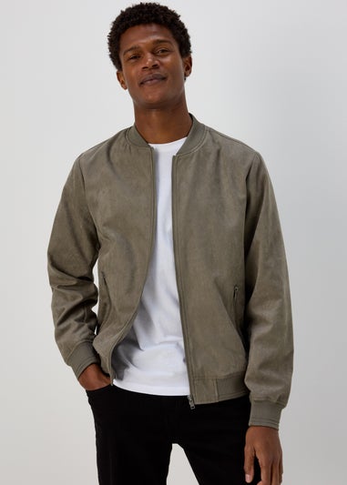 Grey Faux Suede Bomber Jacket