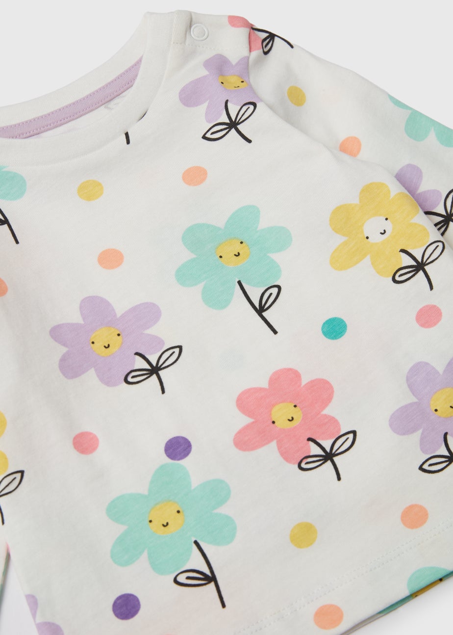 Girls Cream Floral Long Sleeve T-Shirt (Newborn-23mths)