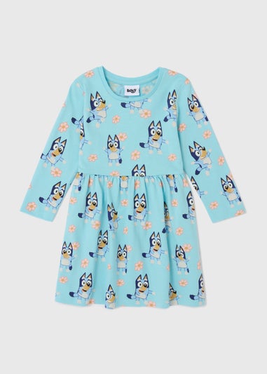 Girls Blue Bluey Long Sleeve Jersey Dress (18mths-6yrs)