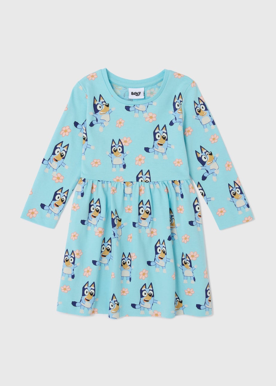 Girls Blue Bluey Long Sleeve Jersey Dress (18mths-6yrs)