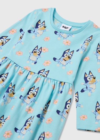 Girls Blue Bluey Long Sleeve Jersey Dress (18mths-6yrs)